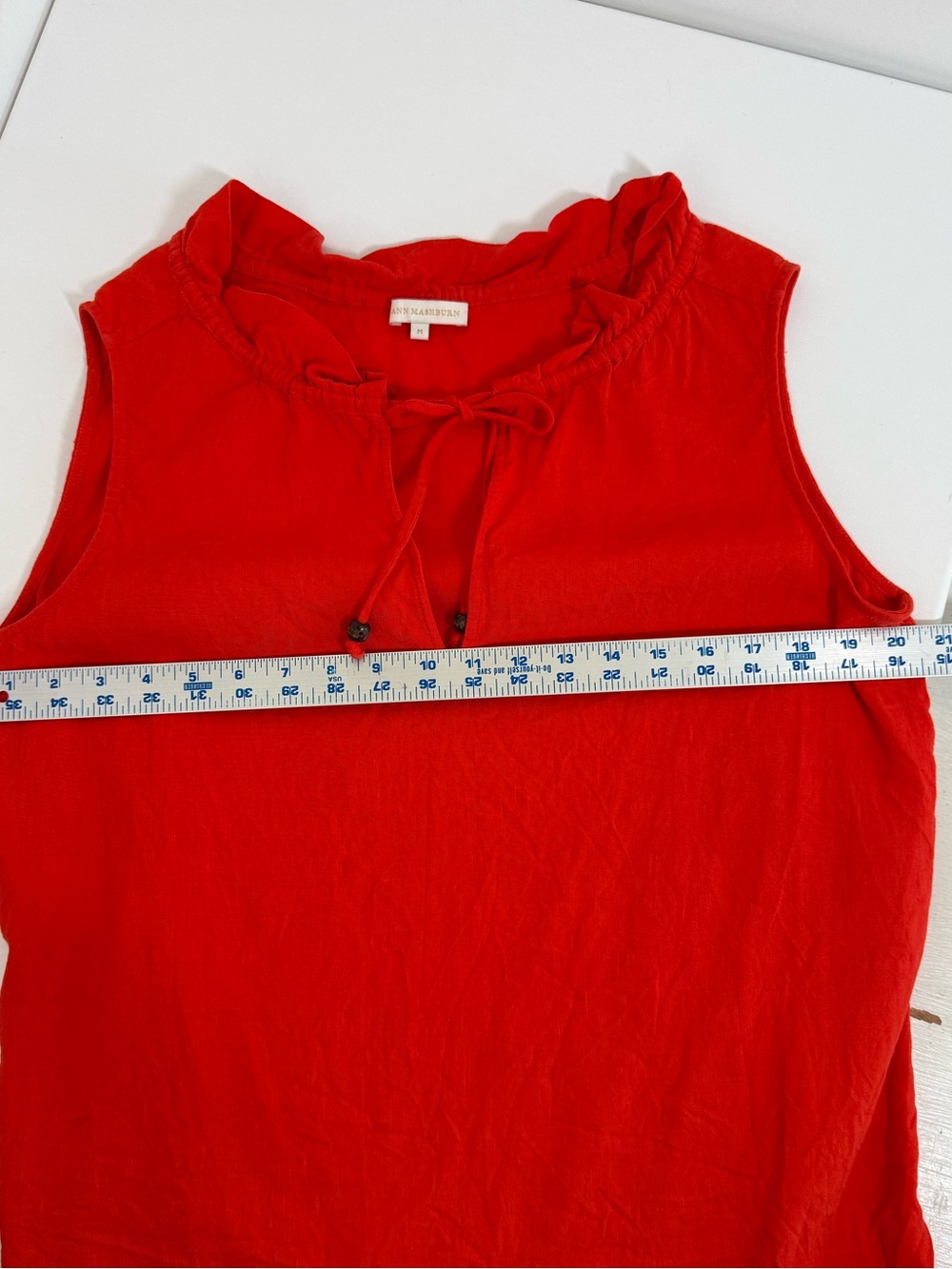 Ann Mashburn Women’s sleeveless linen top ruffle collar Tomato Red SIZE MEDIUM - Picture 6 of 9